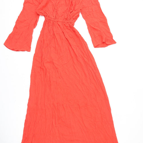 Marks and Spencer Womens Red Viscose A-Line Size 10 V-Neck Button