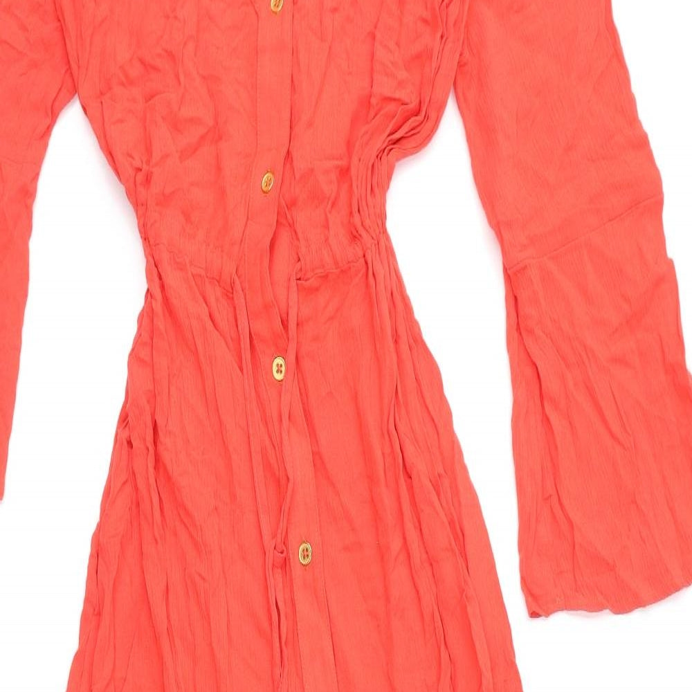 Marks and Spencer Womens Red Viscose A-Line Size 10 V-Neck Button