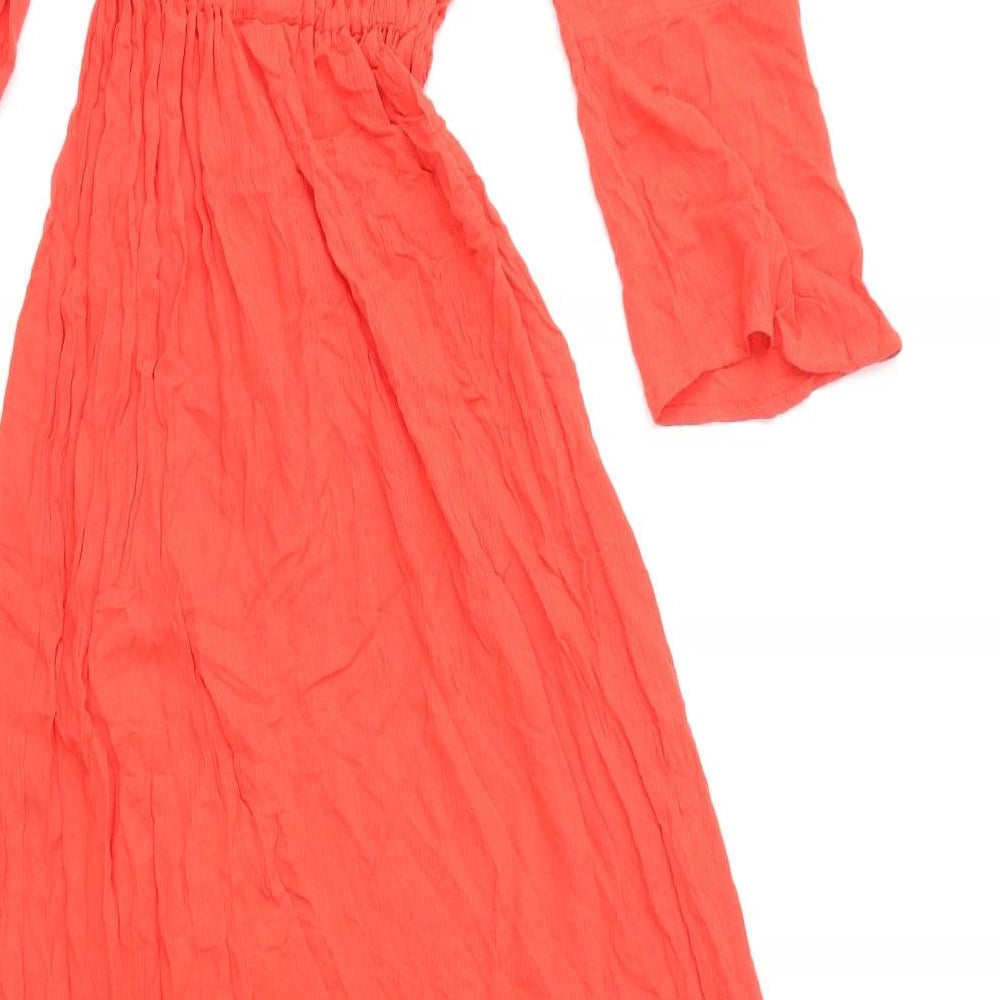 Marks and Spencer Womens Red Viscose A-Line Size 10 V-Neck Button