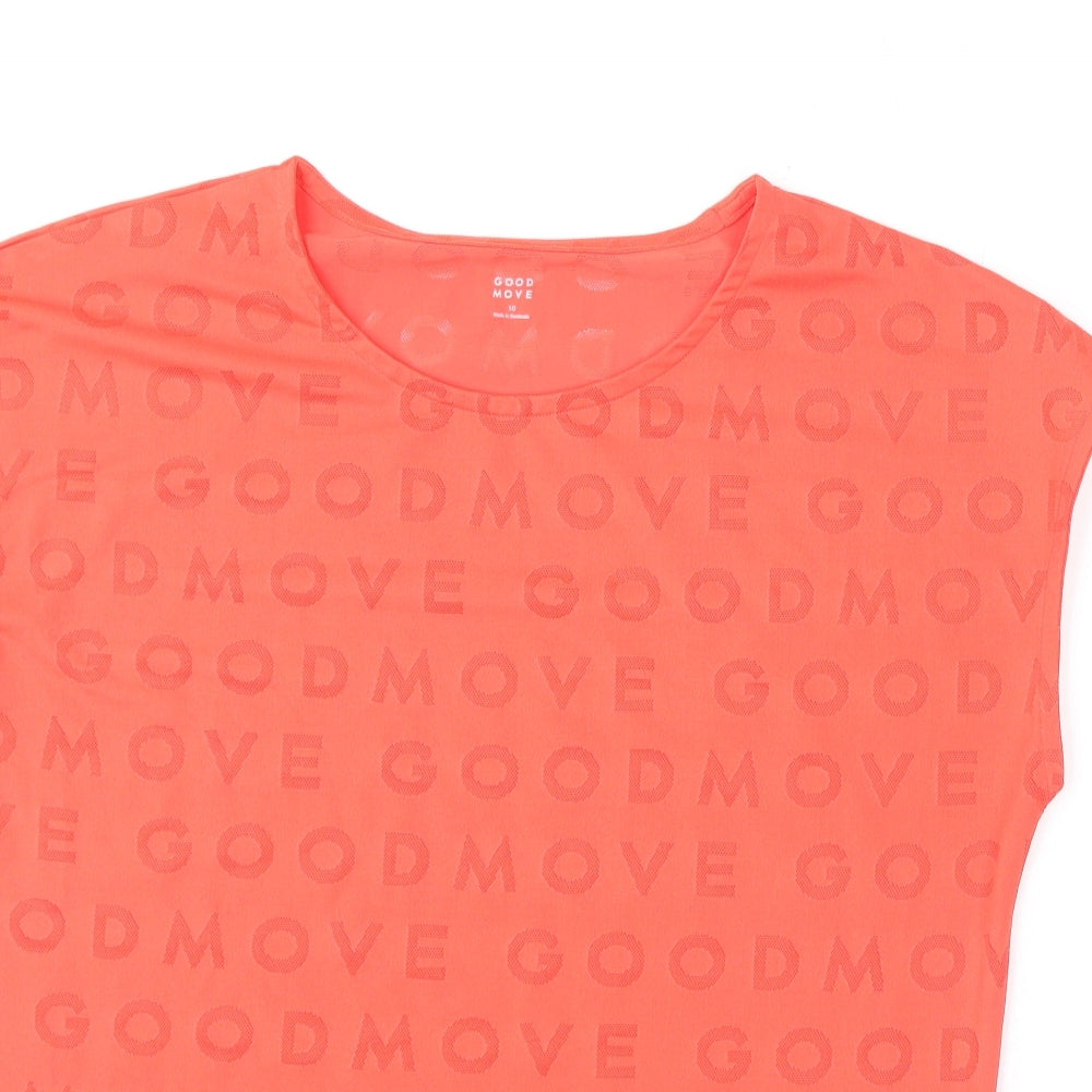 GOODMOVE Womens Red Geometric Polyester Basic T-Shirt Size 10 Round Neck Pullover