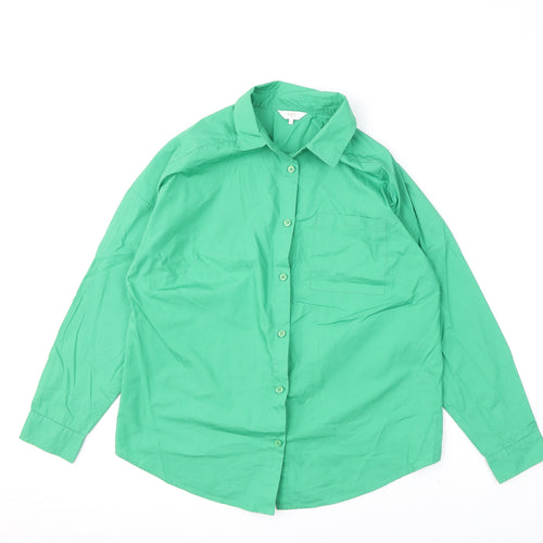 Cotton Traders Womens Green 100% Cotton Basic Button-Up Size 10 Collared