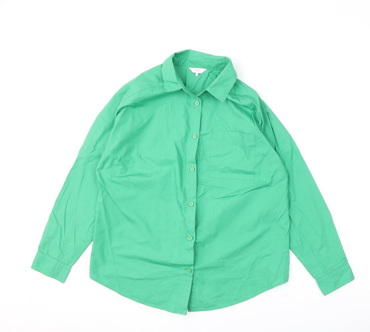 Cotton Traders Womens Green 100% Cotton Basic Button-Up Size 10 Collared