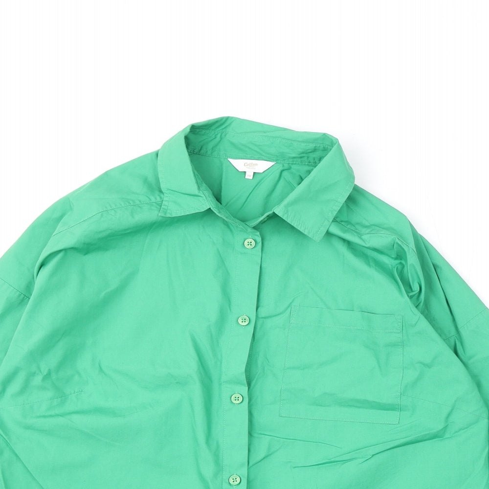 Cotton Traders Womens Green 100% Cotton Basic Button-Up Size 10 Collared