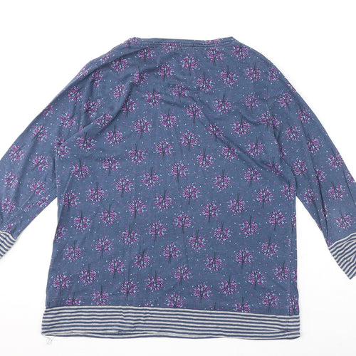 EWM Womens Blue Geometric 100% Cotton Basic T-Shirt Size M Round Neck - Stripes, Trees