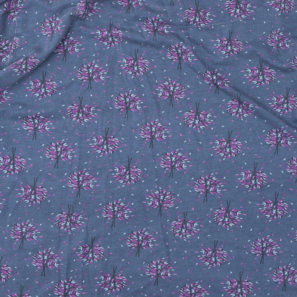 EWM Womens Blue Geometric 100% Cotton Basic T-Shirt Size M Round Neck - Stripes, Trees