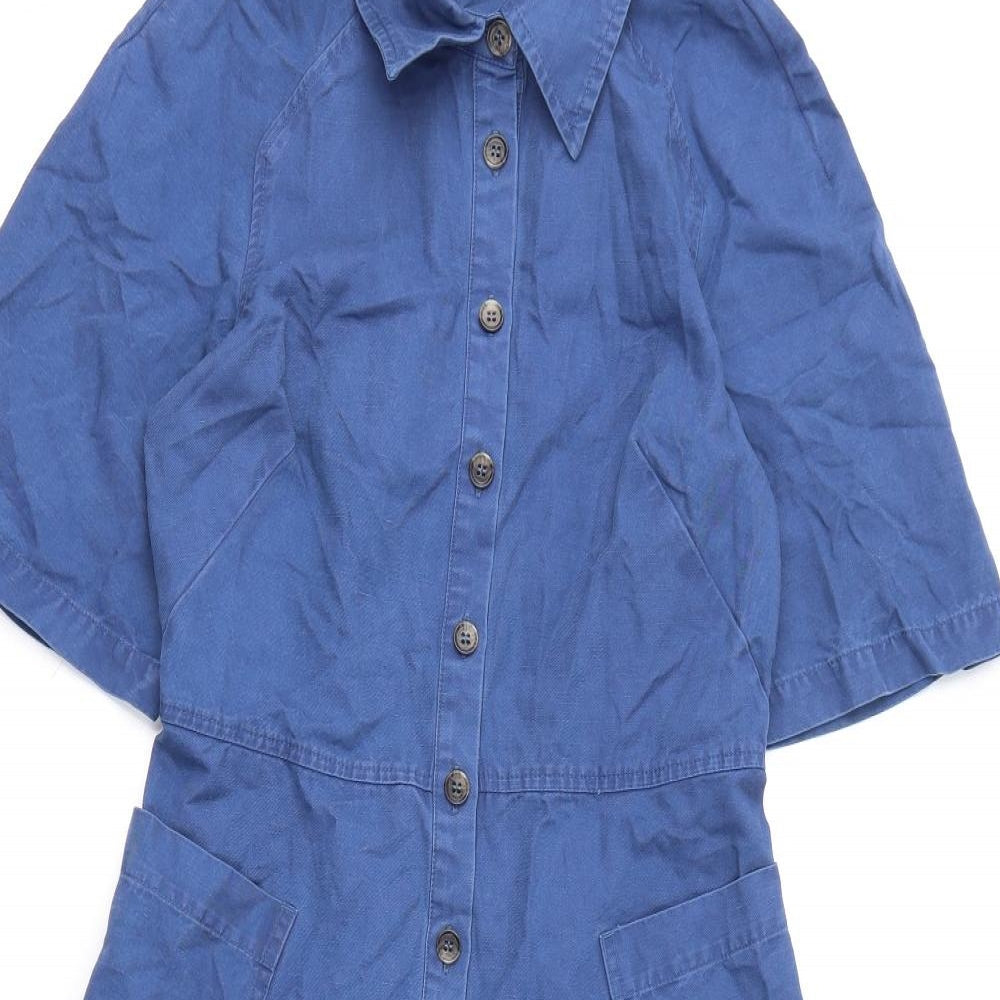 Finery Womens Blue Cotton A-Line Size 8 Collared Button