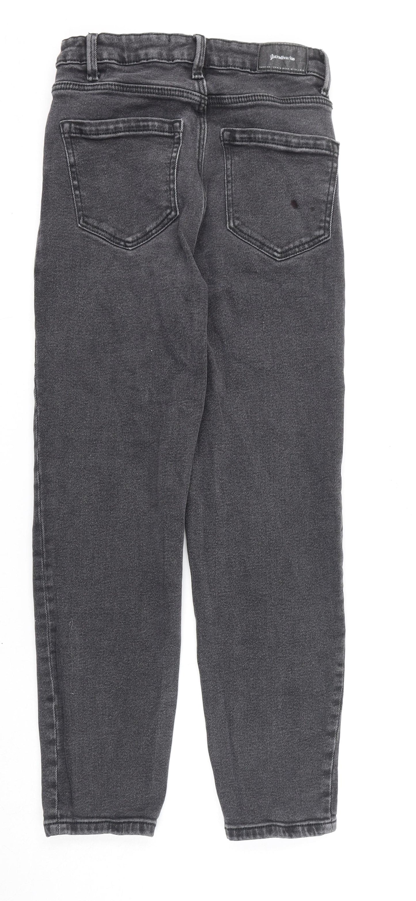 Stradivarius Womens Grey Cotton Straight Jeans Size 8 L25 in Regular Zip