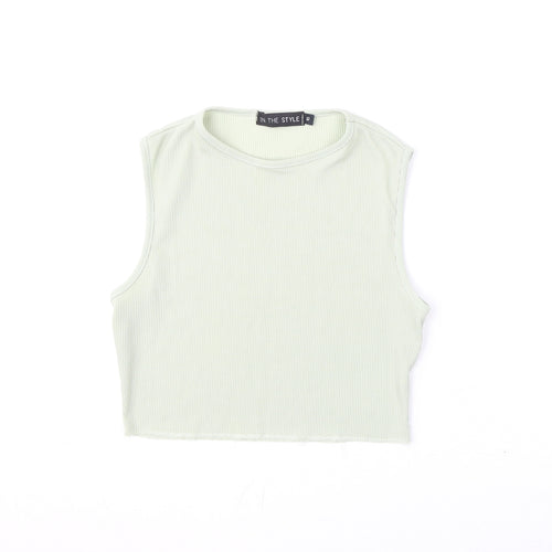 In the Style Womens Green Polyester Cropped Tank Size 10 Round Neck - Ribbed