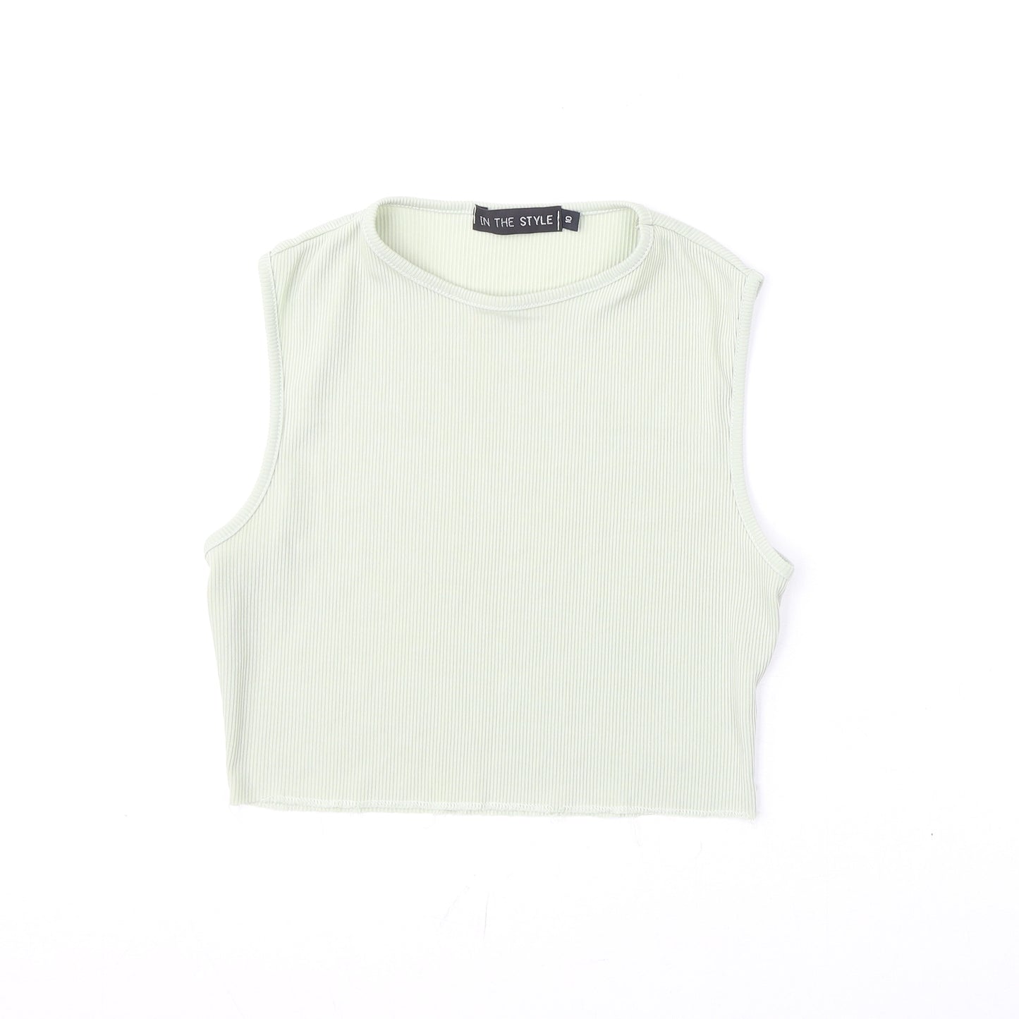 In the Style Womens Green Polyester Cropped Tank Size 10 Round Neck - Ribbed