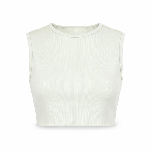In the Style Womens Green Polyester Cropped Tank Size 10 Round Neck - Ribbed