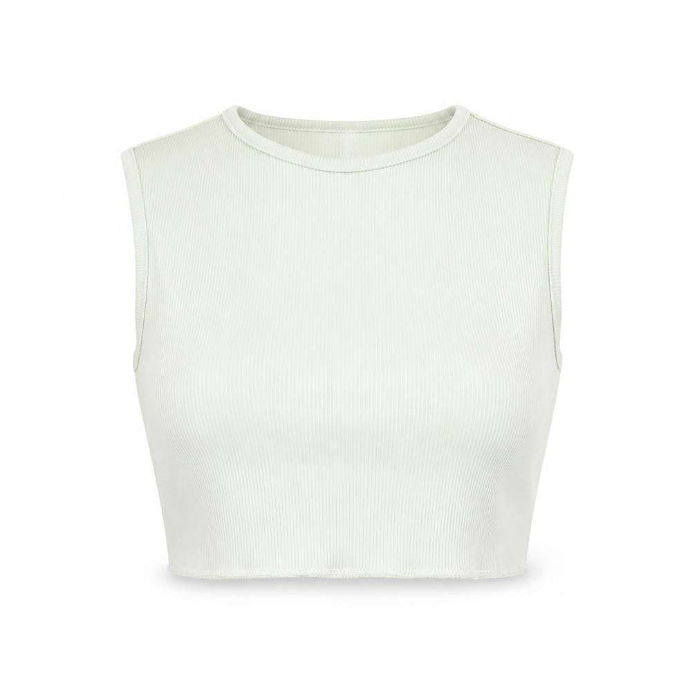 In the Style Womens Green Polyester Cropped Tank Size 10 Round Neck - Ribbed