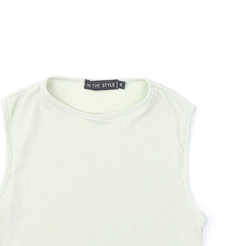 In the Style Womens Green Polyester Cropped Tank Size 10 Round Neck - Ribbed