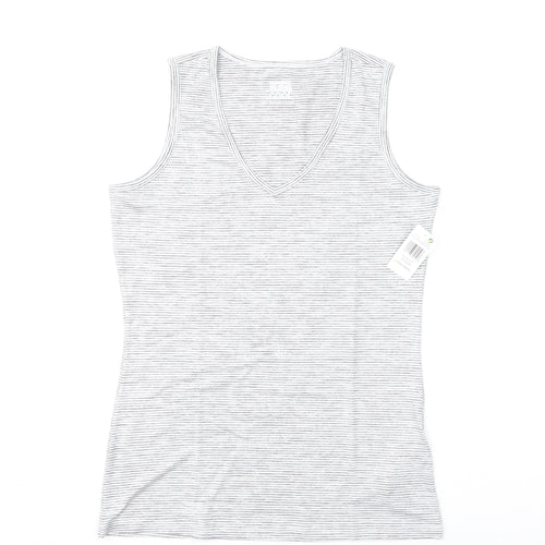 32 Degrees Womens Grey Striped Polyester Basic Tank Size M V-Neck