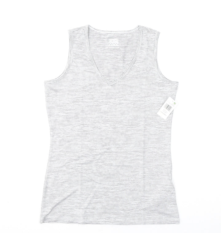 32 Degrees Womens Grey Striped Polyester Basic Tank Size M V-Neck