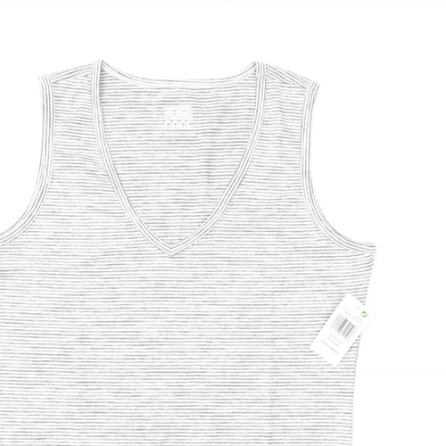 32 Degrees Womens Grey Striped Polyester Basic Tank Size M V-Neck