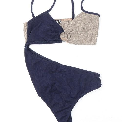 Missguided Womens Blue Polyester Bodysuit One-Piece Size 8 Snap - Side Cut Out