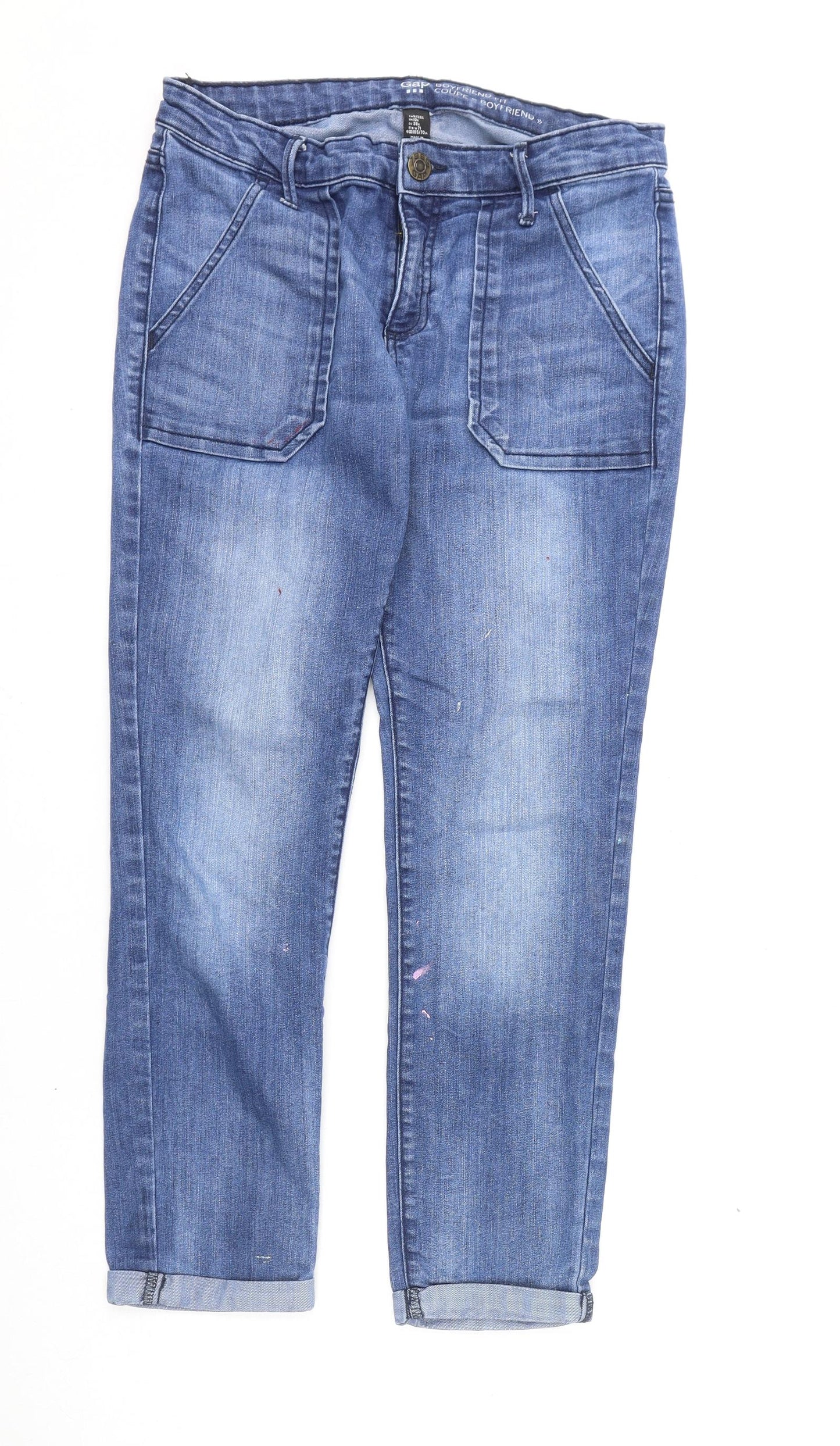 Gap Womens Blue Cotton Straight Jeans Size 10 L26 in Regular Zip - Flecked Paint Look