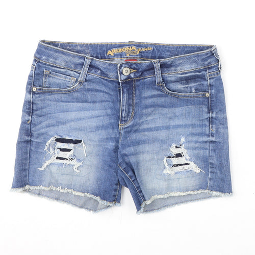 Arizona Jeans Girls Blue Cotton Cut-Off Shorts Size 7 Years L4 in Regular Zip - Distressed