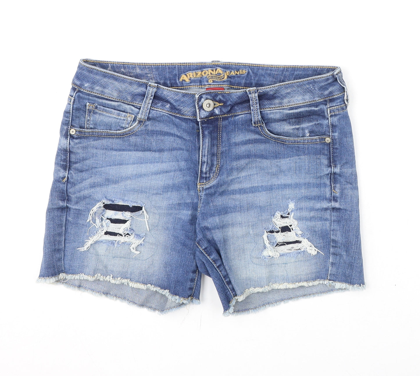 Arizona Jeans Girls Blue Cotton Cut-Off Shorts Size 7 Years L4 in Regular Zip - Distressed