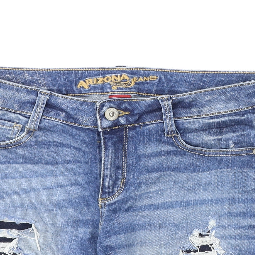 Arizona Jeans Girls Blue Cotton Cut-Off Shorts Size 7 Years L4 in Regular Zip - Distressed