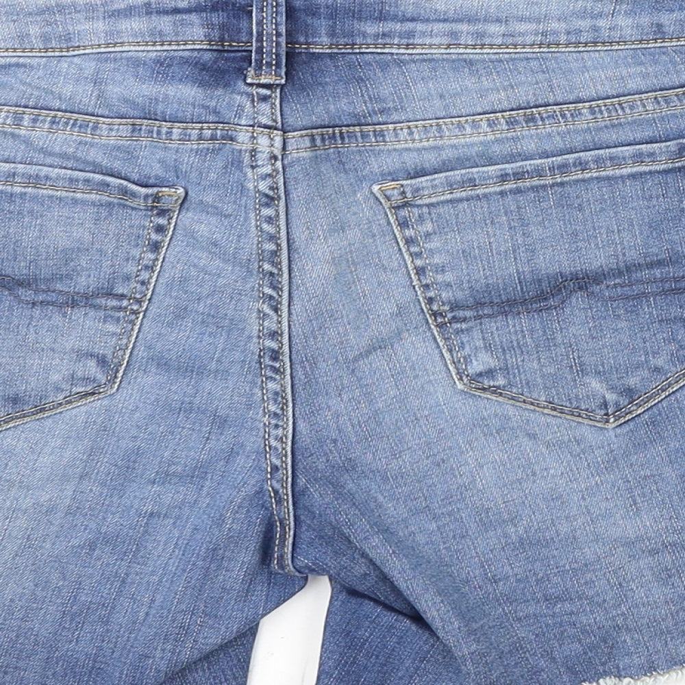 Arizona Jeans Girls Blue Cotton Cut-Off Shorts Size 7 Years L4 in Regular Zip - Distressed