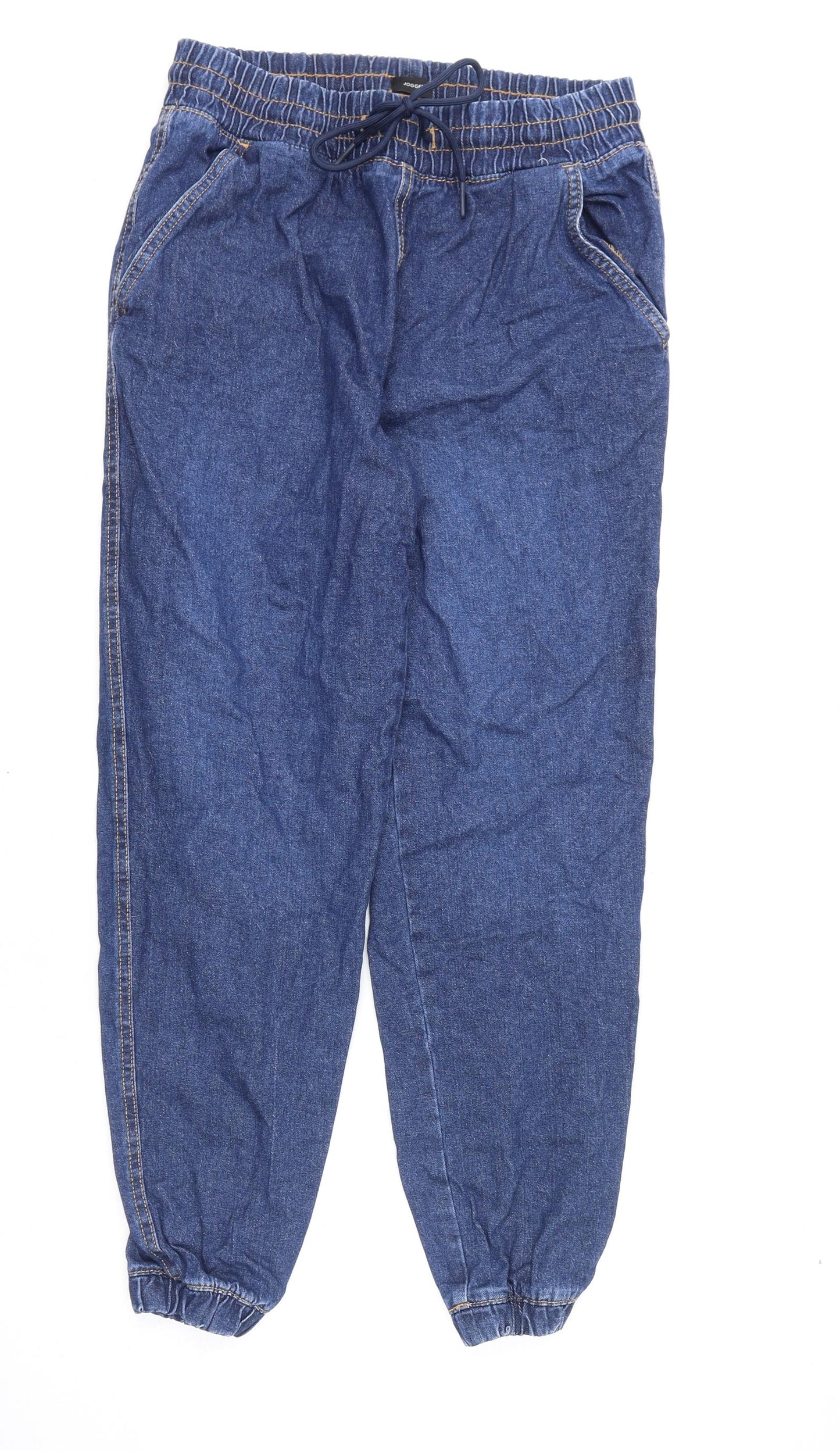 TU Womens Blue Cotton Tapered Jeans Size 10 L26 in Regular Drawstring - Jogger Look