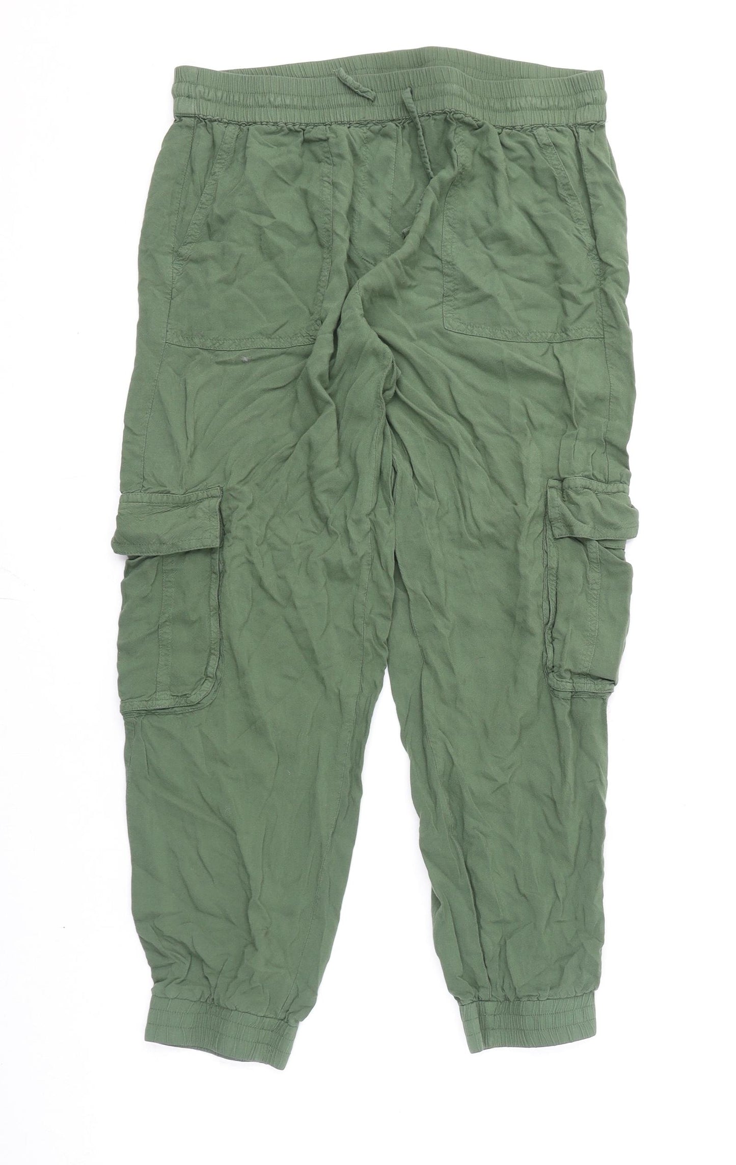 Bonmarché Womens Green Viscose Cargo Trousers Size 12 L25 in Regular