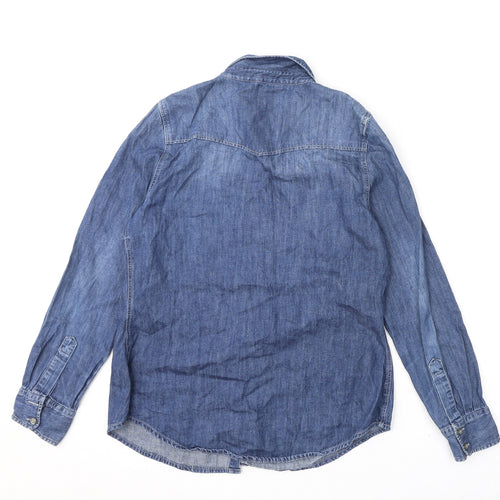 TU Womens Blue 100% Cotton Basic Button-Up Size 14 Collared