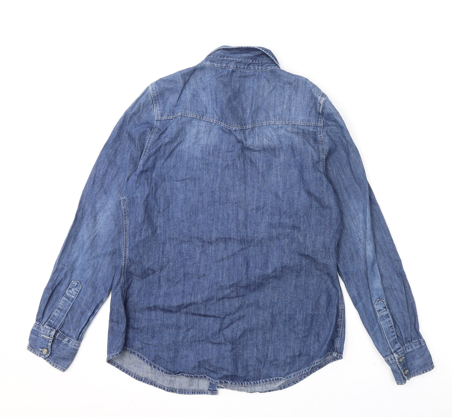 TU Womens Blue 100% Cotton Basic Button-Up Size 14 Collared