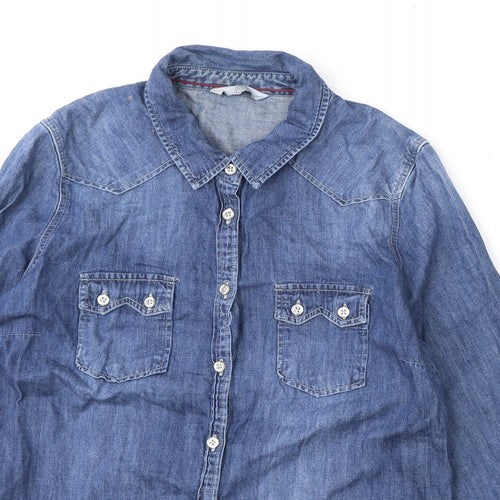 TU Womens Blue 100% Cotton Basic Button-Up Size 14 Collared