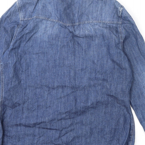 TU Womens Blue 100% Cotton Basic Button-Up Size 14 Collared