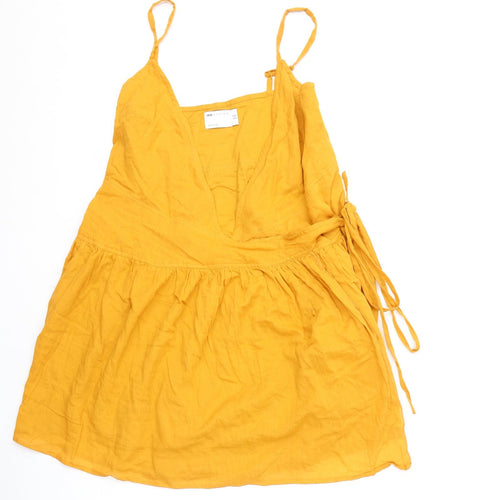 ASOS Womens Yellow 100% Cotton Wrap Dress Size 10 V-Neck Tie