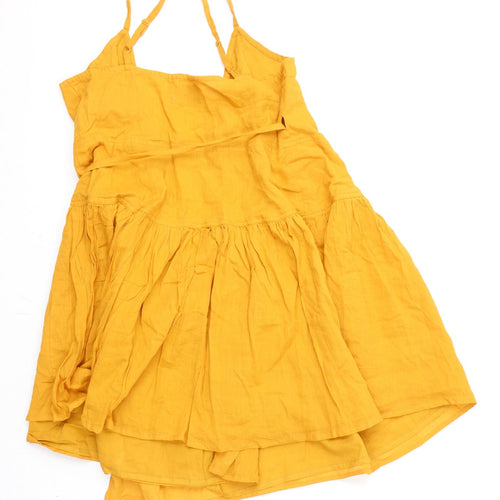ASOS Womens Yellow 100% Cotton Wrap Dress Size 10 V-Neck Tie