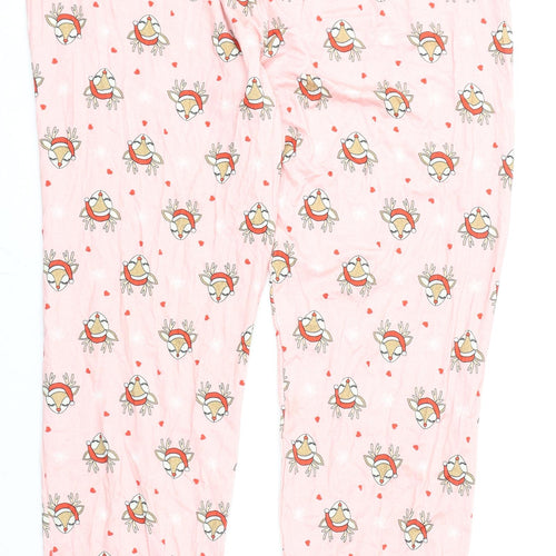 Lipsy Womens Pink Geometric Viscose Capri Pyjama Pants Size 12 - Christmas, Reindeers