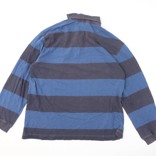 Gap Mens Blue Striped 100% Cotton Polo Size XL Collared Button