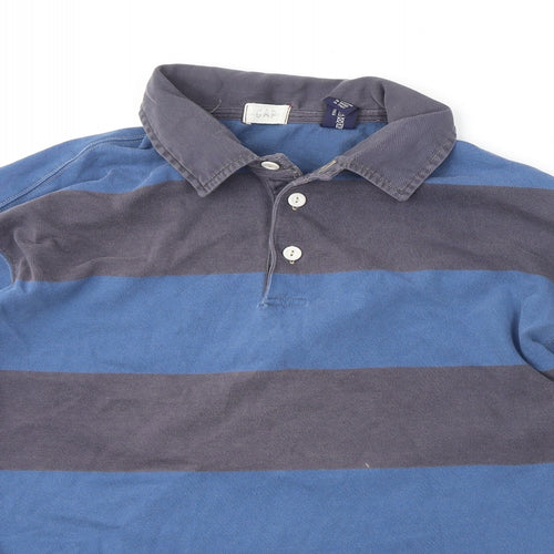 Gap Mens Blue Striped 100% Cotton Polo Size XL Collared Button