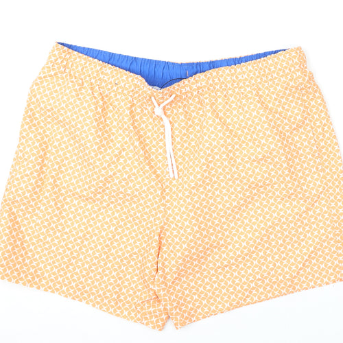 Marks and Spencer Mens Orange Geometric Polyester Bermuda Shorts Size XL L6 in Regular Drawstring - Swim Shorts