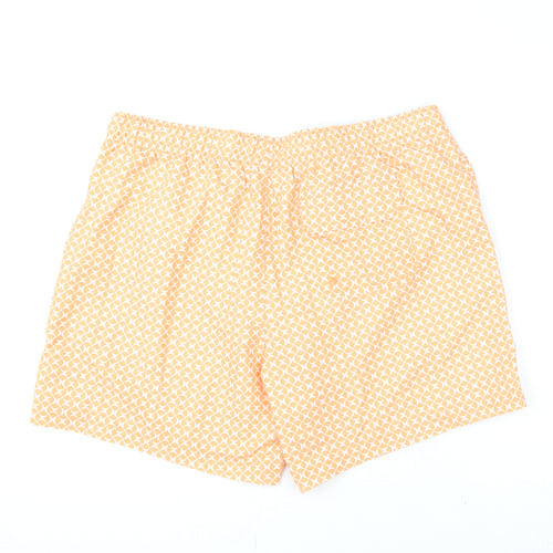 Marks and Spencer Mens Orange Geometric Polyester Bermuda Shorts Size XL L6 in Regular Drawstring - Swim Shorts