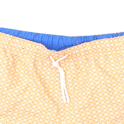 Marks and Spencer Mens Orange Geometric Polyester Bermuda Shorts Size XL L6 in Regular Drawstring - Swim Shorts