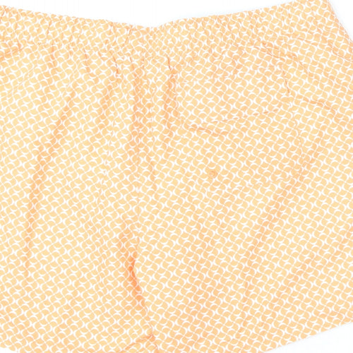 Marks and Spencer Mens Orange Geometric Polyester Bermuda Shorts Size XL L6 in Regular Drawstring - Swim Shorts