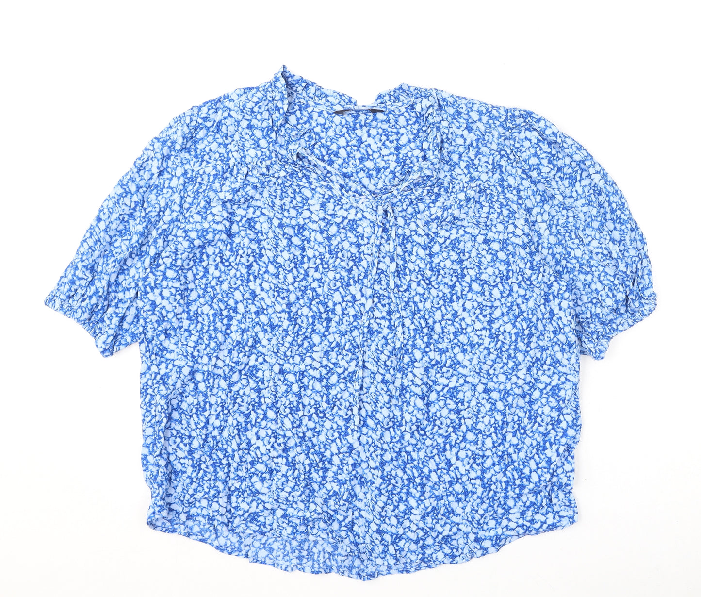 Marks and Spencer Womens Blue Geometric Viscose Basic Blouse Size 14 V-Neck