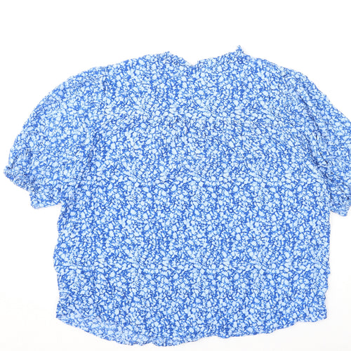 Marks and Spencer Womens Blue Geometric Viscose Basic Blouse Size 14 V-Neck