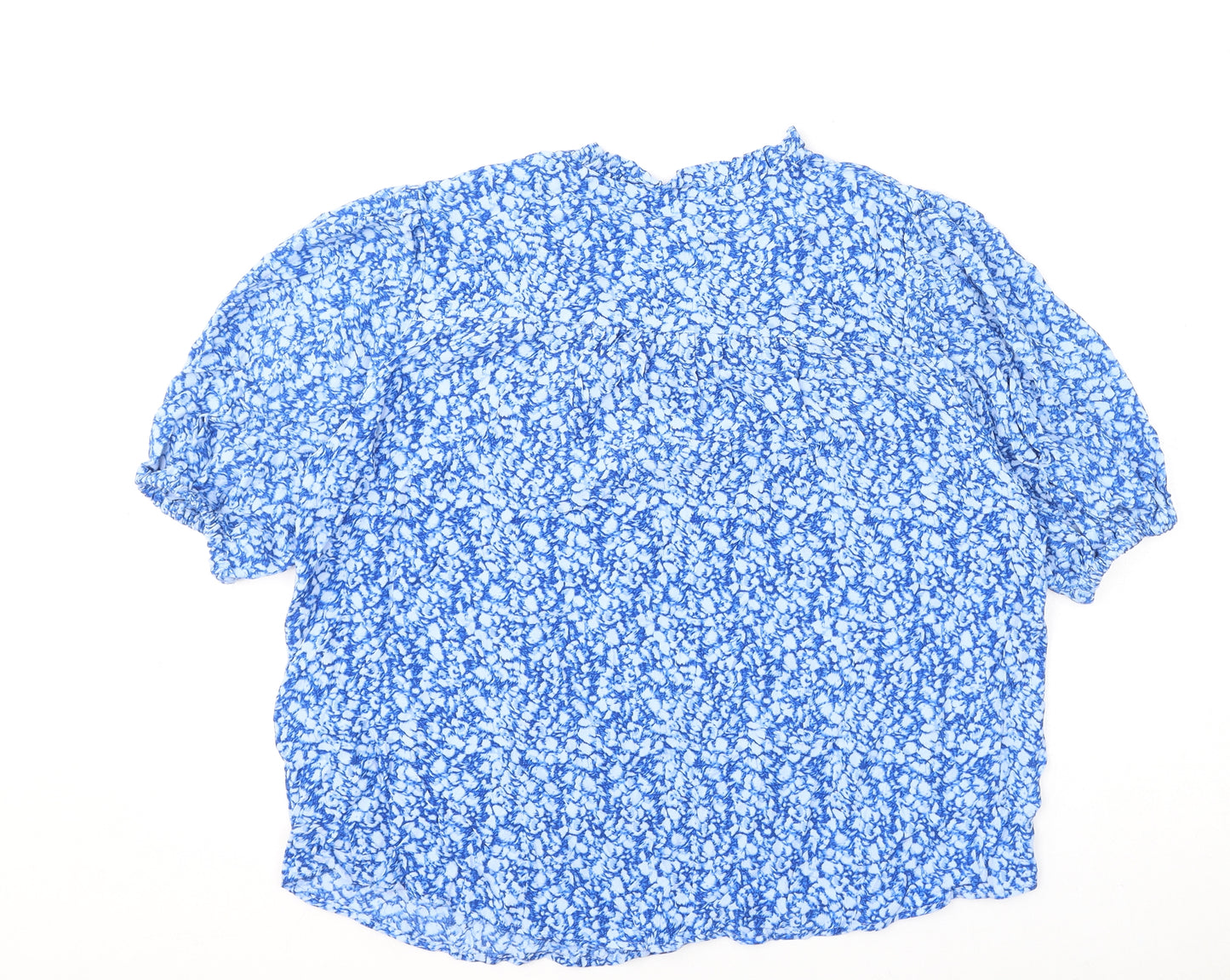 Marks and Spencer Womens Blue Geometric Viscose Basic Blouse Size 14 V-Neck