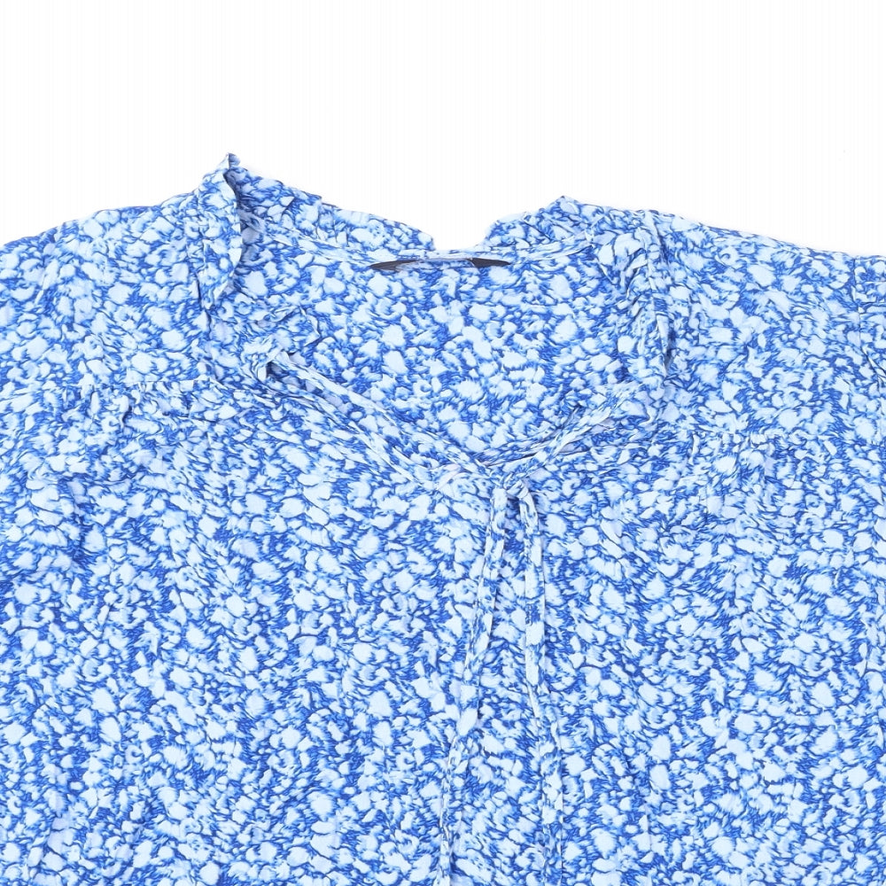 Marks and Spencer Womens Blue Geometric Viscose Basic Blouse Size 14 V-Neck