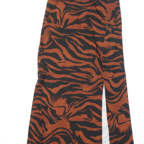 ASOS Womens Orange Animal Print Polyester A-Line Skirt Size 8 - Slit, Tiger Print