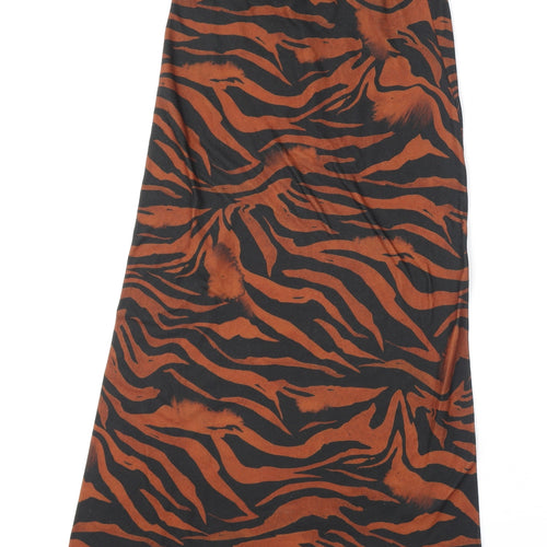 ASOS Womens Orange Animal Print Polyester A-Line Skirt Size 8 - Slit, Tiger Print