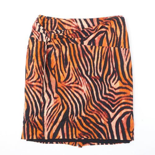 Madeleine Womens Orange Animal Print Viscose Straight & Pencil Skirt Size 10 Zip - Slit, Tiger Print