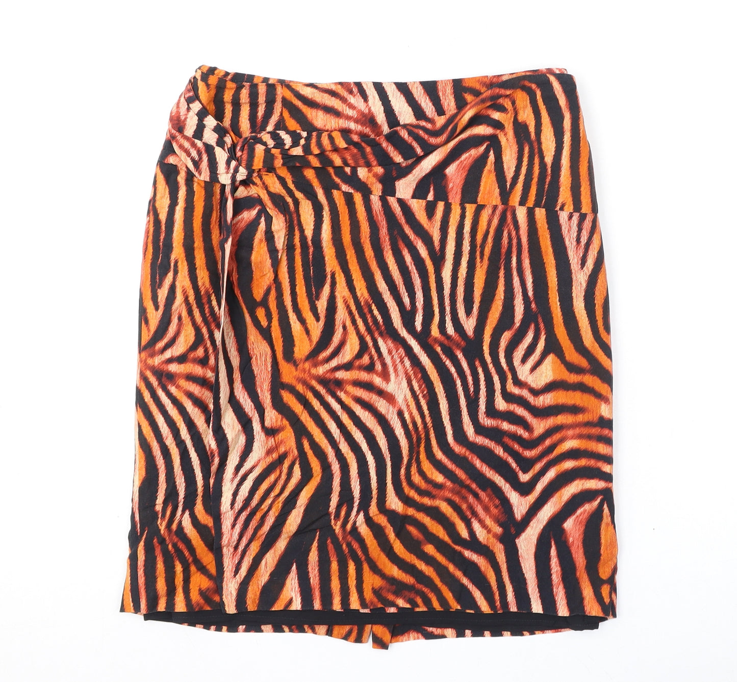 Madeleine Womens Orange Animal Print Viscose Straight & Pencil Skirt Size 10 Zip - Slit, Tiger Print