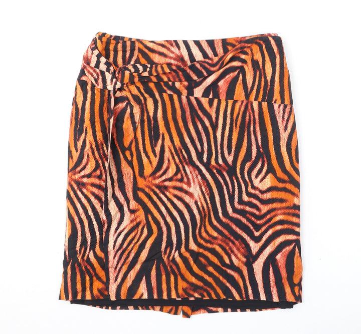 Madeleine Womens Orange Animal Print Viscose Straight & Pencil Skirt Size 10 Zip - Slit, Tiger Print