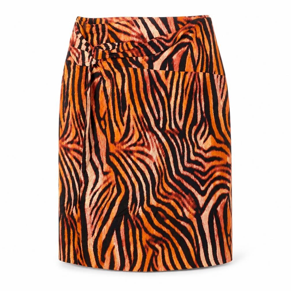 Madeleine Womens Orange Animal Print Viscose Straight & Pencil Skirt Size 10 Zip - Slit, Tiger Print